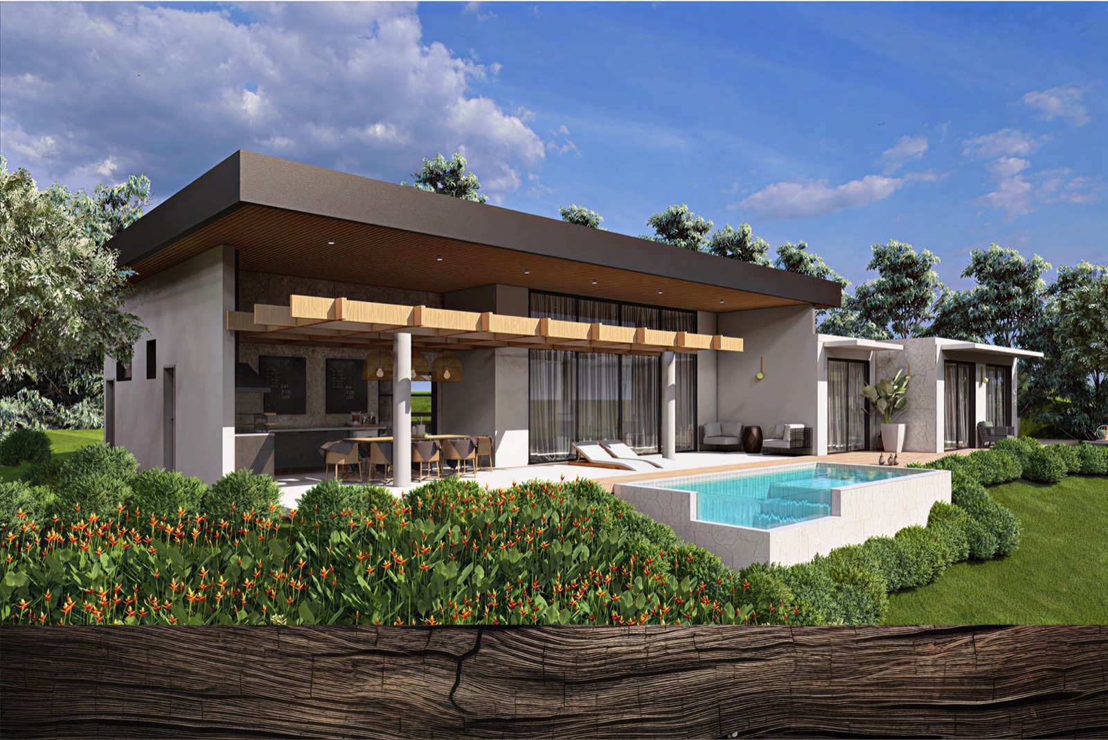 Render de casa térrea do Alto Mangalarga com piscina