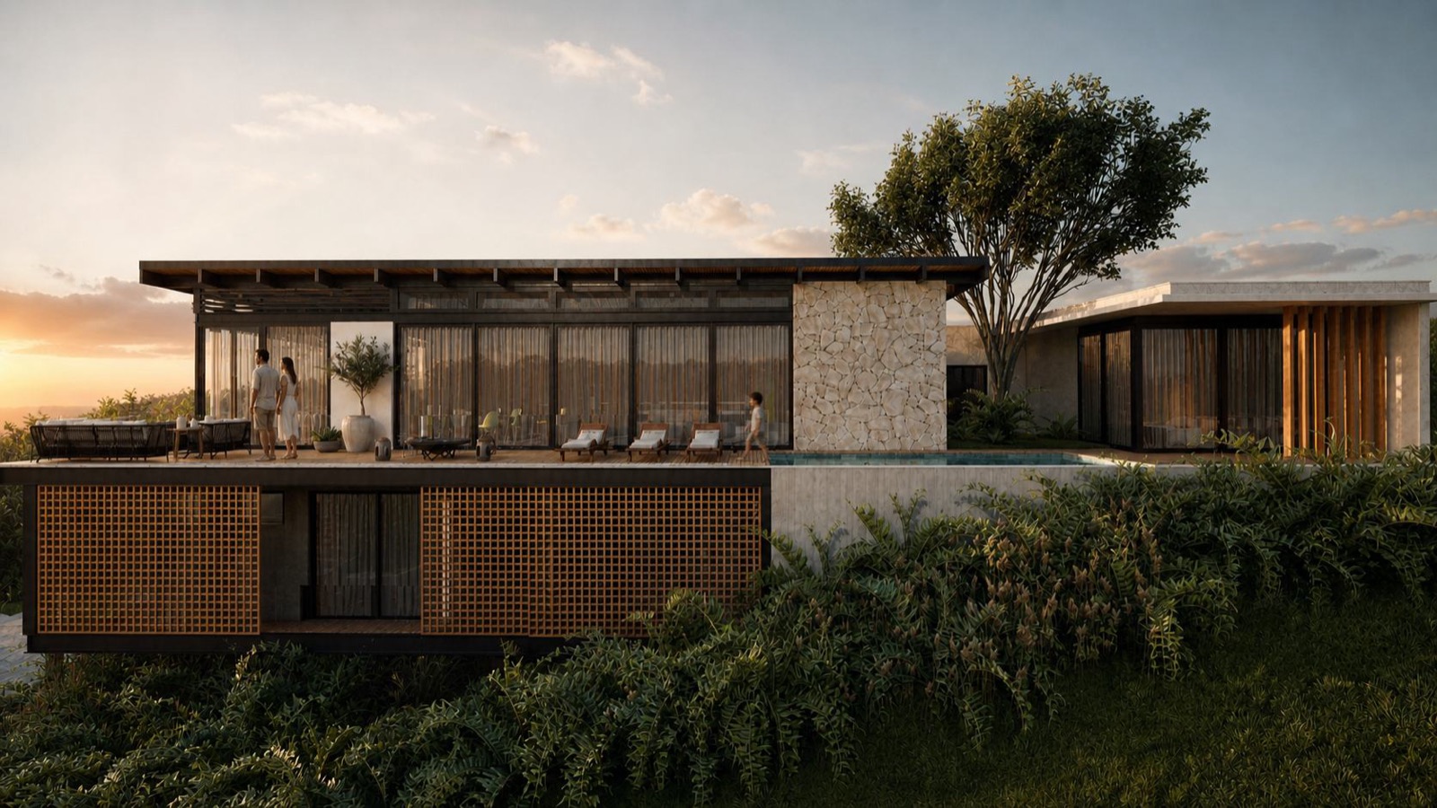 Render de casa do condomínio entre o verde